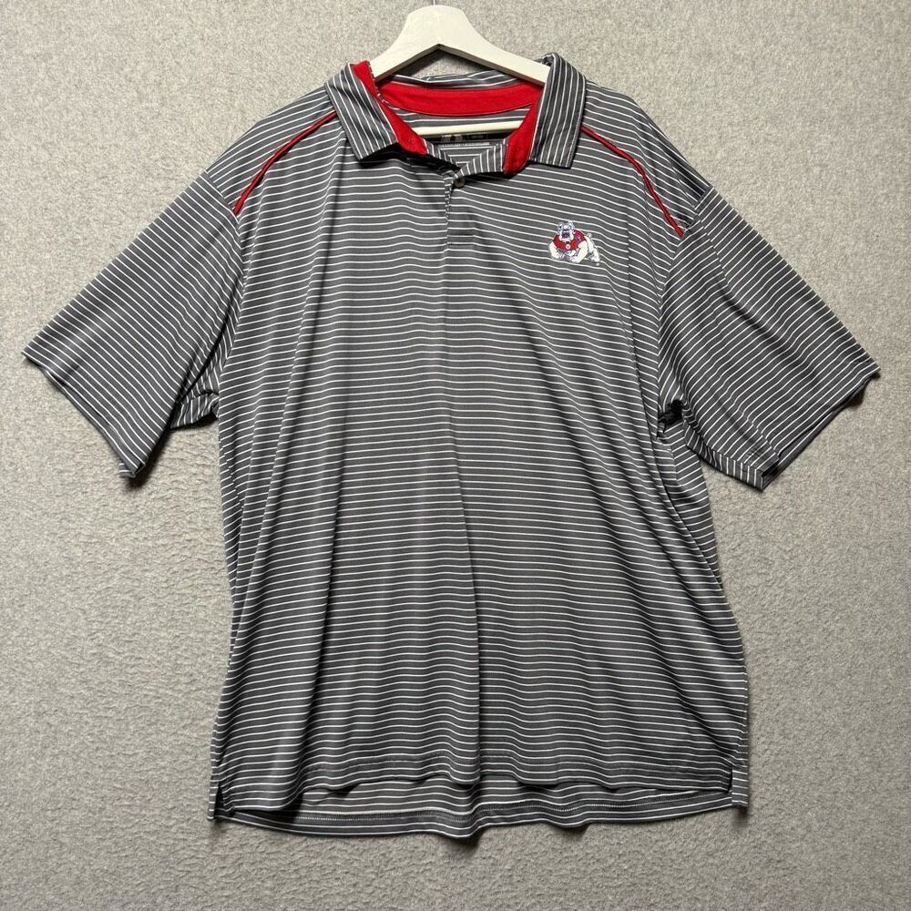 Russell Men's 2XL XXL Gray White Striped Fresno State Bulldogs Polo Shirt